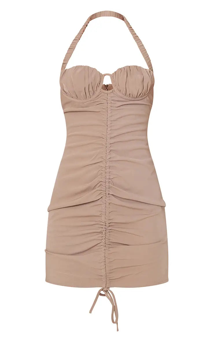 Ruched Halterneck Bodycon Dress - XS