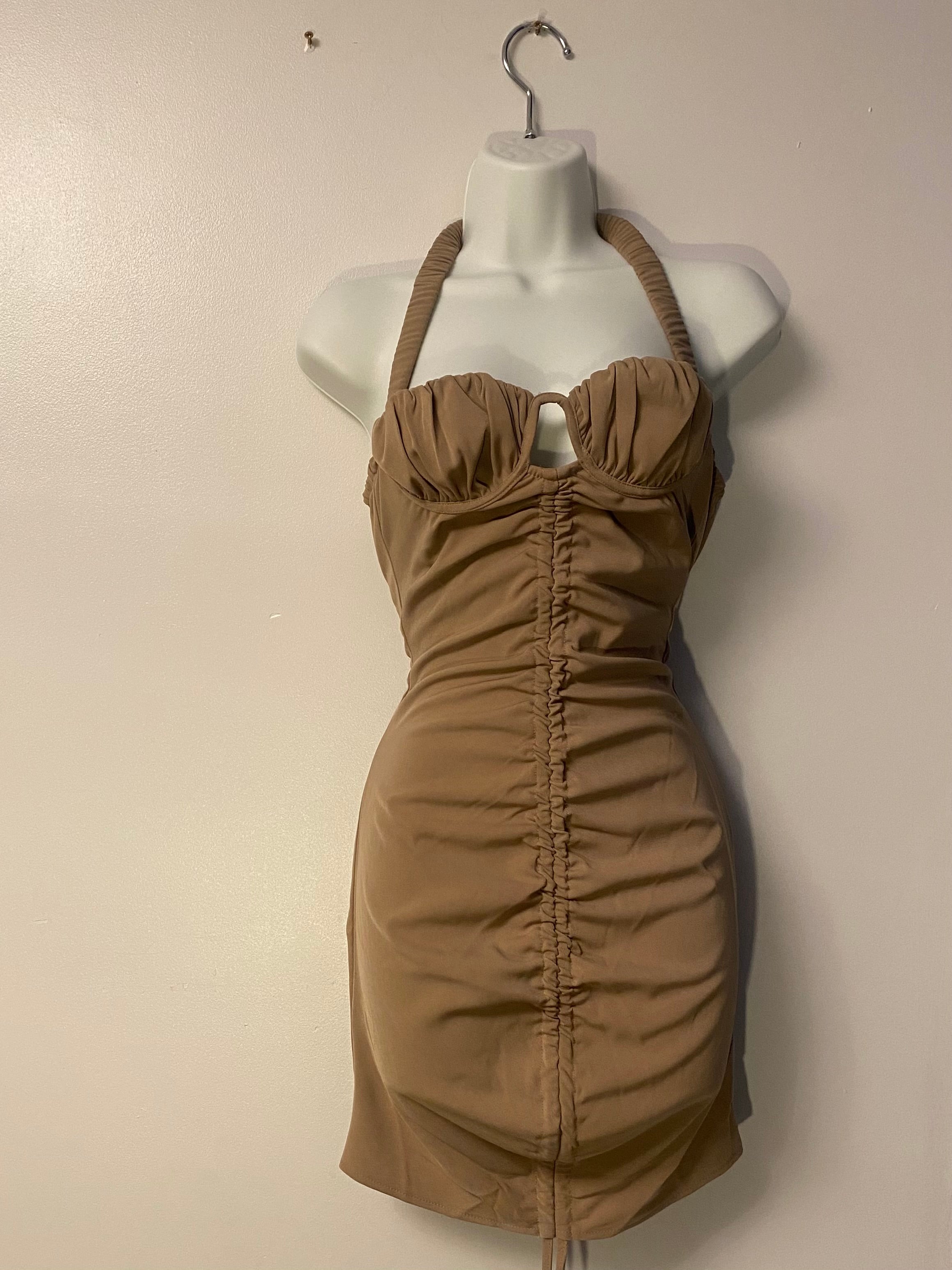 Ruched Halterneck Bodycon Dress - XS